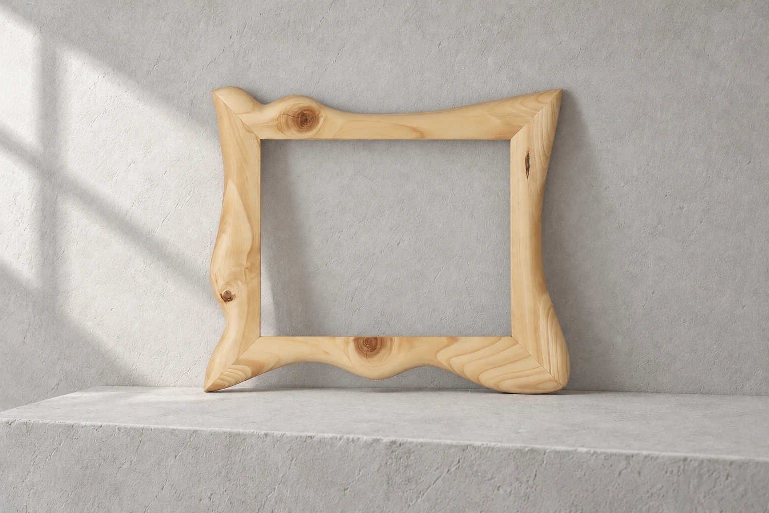 Kiefer · kleine Wellen: Bilderrahmen aus Kiefer mit Bildformat 18 × 24 cm auf einem hellen Sims.